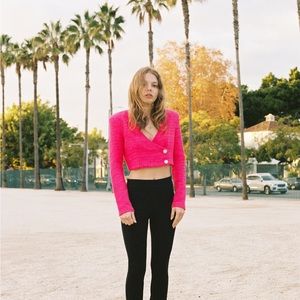 Zara hot pink cropped blazer.